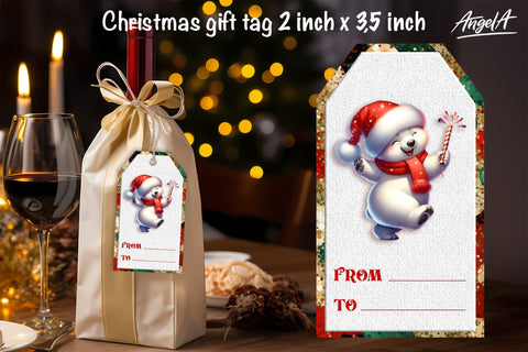 Christmas gift tag polar bear, Merry Christmas animal images Sublimation Angelina Semenova 
