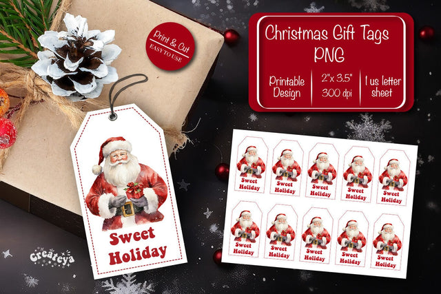 Christmas gift tag printable template Christmas Holiday tag Santa clipart printable PNG Sublimation Createya Design 