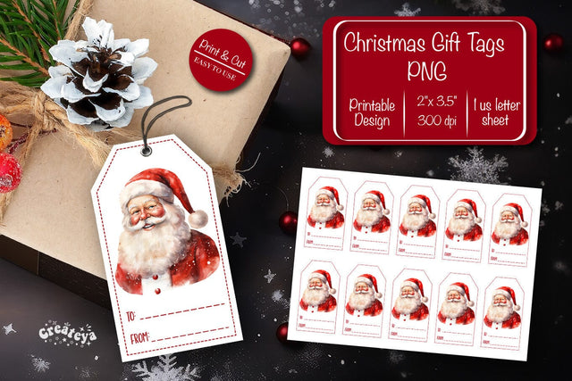 Christmas gift tag printable template Christmas Holiday tag Santa clipart printable PNG Sublimation Createya Design 
