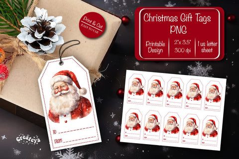 Christmas gift tag printable template Christmas Holiday tag Santa clipart printable PNG Sublimation Createya Design 