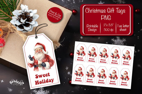 Christmas gift tag printable template Christmas Holiday tag Santa clipart printable PNG Sublimation Createya Design 