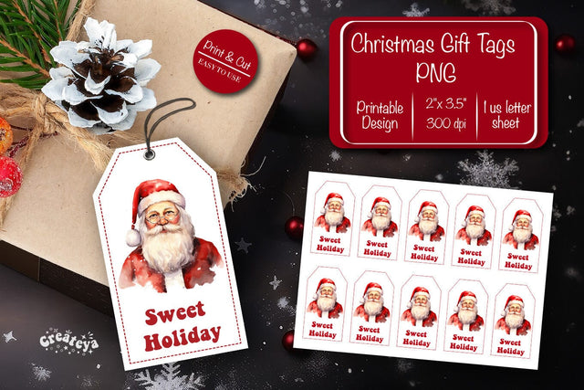 Christmas gift tag printable template Christmas Holiday tag Santa clipart printable PNG Sublimation Createya Design 