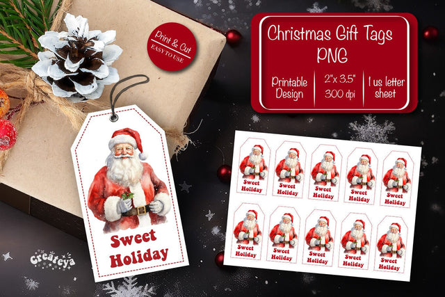 Christmas gift tag printable template Christmas Holiday tag Santa clipart printable PNG Sublimation Createya Design 