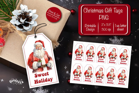 Christmas gift tag printable template Christmas Holiday tag Santa clipart printable PNG Sublimation Createya Design 