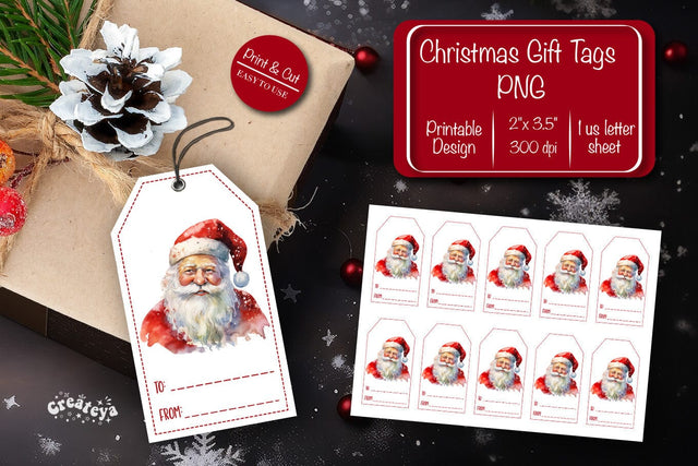 Christmas gift tag printable template Christmas Holiday tag Santa clipart printable PNG Sublimation Createya Design 