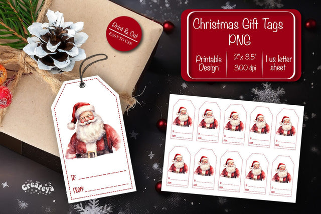 Christmas gift tag printable template Christmas Holiday tag Santa clipart printable PNG Sublimation Createya Design 