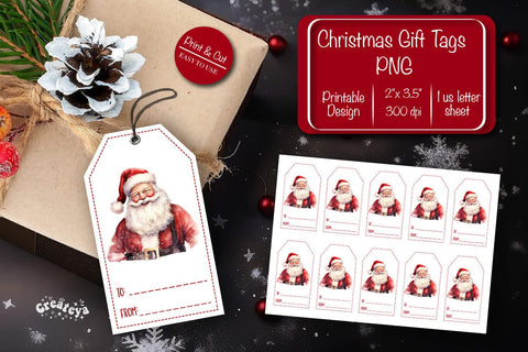 Christmas gift tag printable template Christmas Holiday tag Santa clipart printable PNG Sublimation Createya Design 
