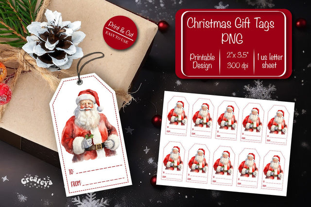 Christmas gift tag printable template Christmas Holiday tag Santa clipart printable PNG Sublimation Createya Design 