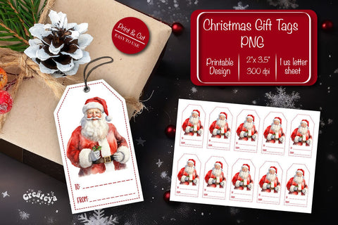 Christmas gift tag printable template Christmas Holiday tag Santa clipart printable PNG Sublimation Createya Design 