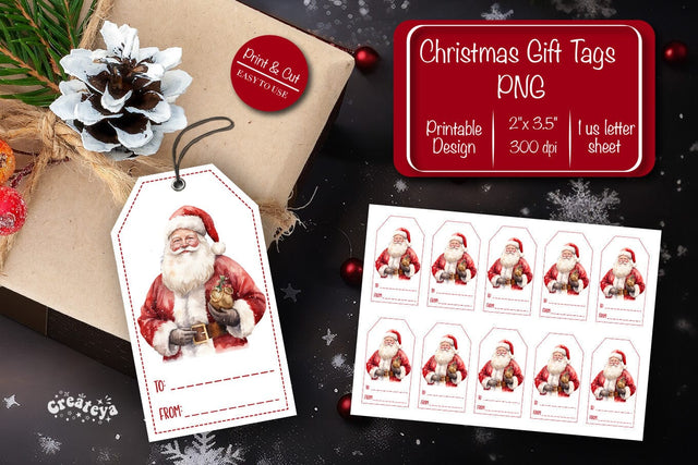 Christmas gift tag printable template Christmas Holiday tag Santa clipart printable PNG Sublimation Createya Design 