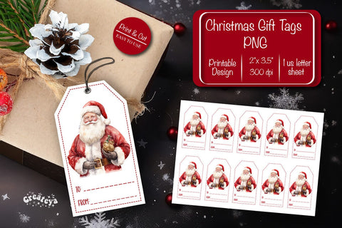 Christmas gift tag printable template Christmas Holiday tag Santa clipart printable PNG Sublimation Createya Design 