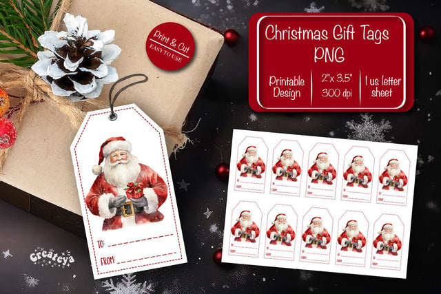 Christmas gift tag printable template Christmas Holiday tag Santa clipart printable PNG Sublimation Createya Design 