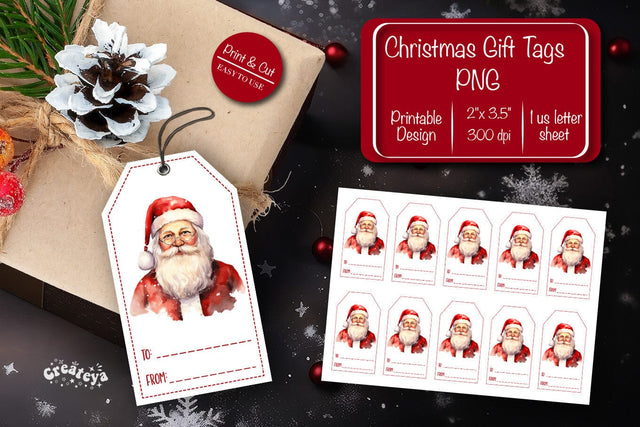 Christmas gift tag printable template Christmas Holiday tag Santa clipart printable PNG Sublimation Createya Design 
