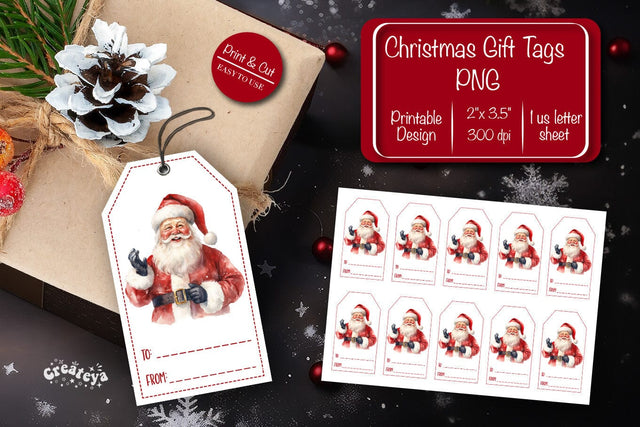 Christmas gift tag printable template Christmas Holiday tag Santa clipart printable PNG Sublimation Createya Design 