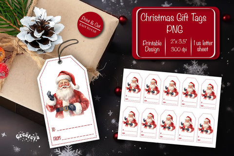 Christmas gift tag printable template Christmas Holiday tag Santa clipart printable PNG Sublimation Createya Design 