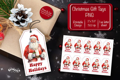 Christmas gift tag printable template Christmas tag Happy Holiday Santa clipart printable PNG Sublimation Createya Design 