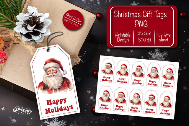 Christmas gift tag printable template Christmas tag Happy Holiday Santa clipart printable PNG Sublimation Createya Design 