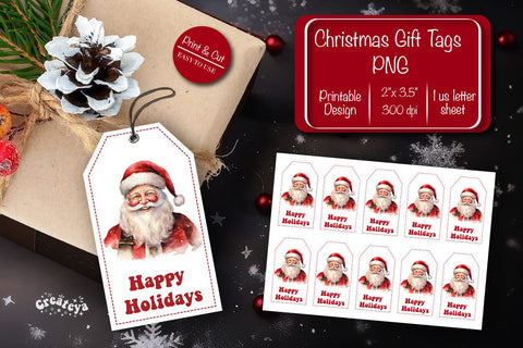 Christmas gift tag printable template Christmas tag Happy Holiday Santa clipart printable PNG Sublimation Createya Design 