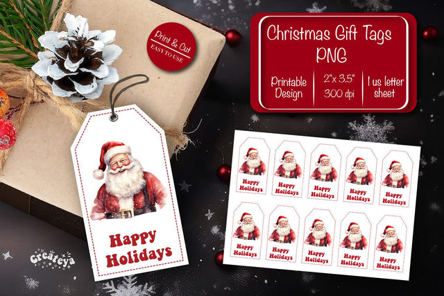 Christmas gift tag printable template Christmas tag Happy Holiday Santa clipart printable PNG Sublimation Createya Design 