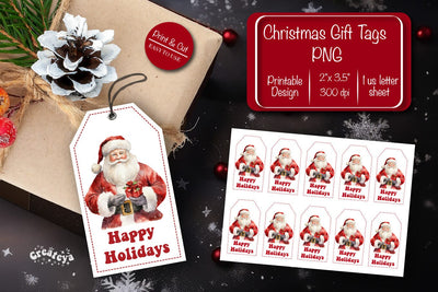 Christmas gift tag printable template Christmas tag Happy Holiday Santa clipart printable PNG Sublimation Createya Design 