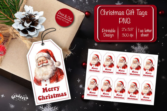 Christmas gift tag printable template Christmas tag Merry Christmas Santa clipart printable PNG Sublimation Createya Design 