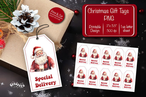 Christmas gift tag printable template Christmas tag Special delivery Santa clipart printable PNG Sublimation Createya Design 