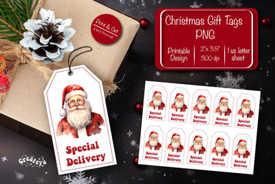 Christmas gift tag printable template Christmas tag Special delivery Santa clipart printable PNG Sublimation Createya Design 