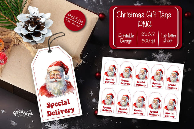Christmas gift tag printable template Christmas tag Special delivery Santa clipart printable PNG Sublimation Createya Design 