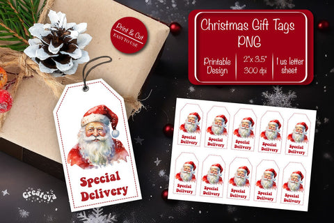 Christmas gift tag printable template Christmas tag Special delivery Santa clipart printable PNG Sublimation Createya Design 
