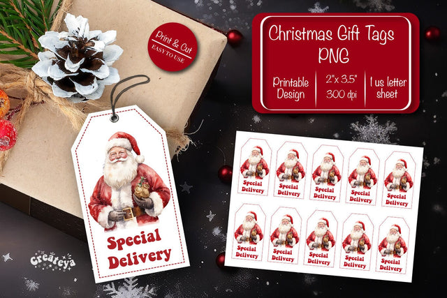 Christmas gift tag printable template Christmas tag Special delivery Santa clipart printable PNG Sublimation Createya Design 