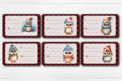 Christmas Gift Tag Stickers Bundle Christmas tag printable PNG Owl Sublimation Createya Design 