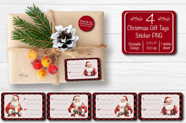 Christmas Gift Tag Stickers Bundle Christmas tag printable PNG Santa Sublimation Createya Design 