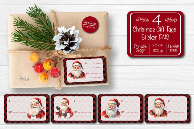 Christmas Gift Tag Stickers Bundle Christmas tag printable PNG Santa Sublimation Createya Design 