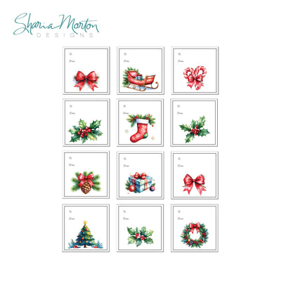 Christmas Gift Tag Stickers | Printable To and From Tags SVG Sharia Morton Designs 