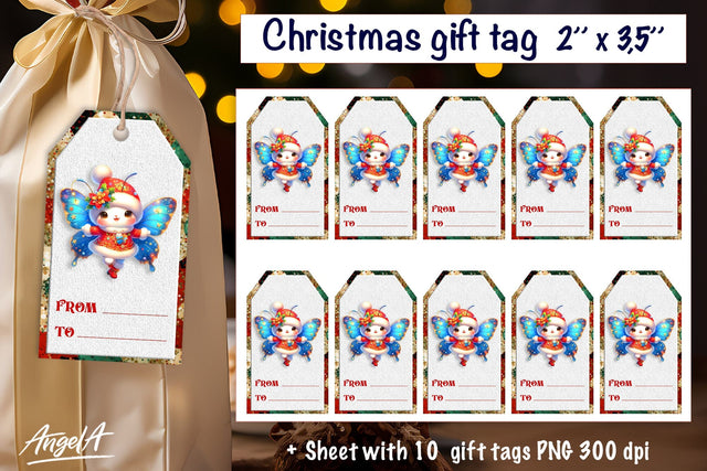 Christmas gift tags, Christmas animal images, cute butterfly Sublimation Angelina Semenova 