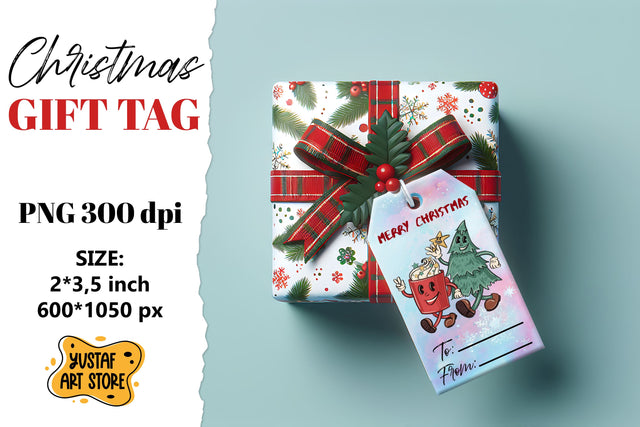 Christmas Gift Tags. Christmas labels retro mascot design Sublimation Yustaf Art Store 