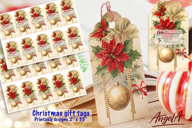 Christmas gift tags, Christmas printable tags, retro paper Sublimation Angelina Semenova 