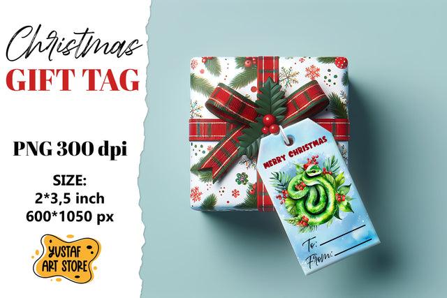 Christmas Gift Tags. Christmas Snake watercolor design Sublimation Yustaf Art Store 