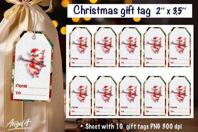 Christmas gift tags, dancing animal Christmas funny pig PNG Sublimation Angelina Semenova 