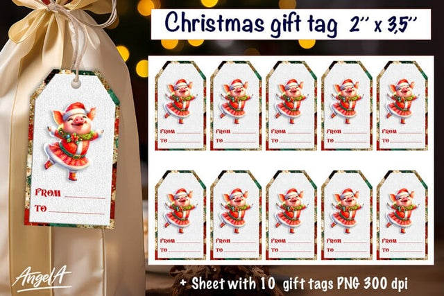 Christmas gift tags, dancing animal Christmas funny pig PNG Sublimation Angelina Semenova 