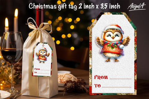 Christmas gift tags, dancing Christmas cute owl png Sublimation Angelina Semenova 