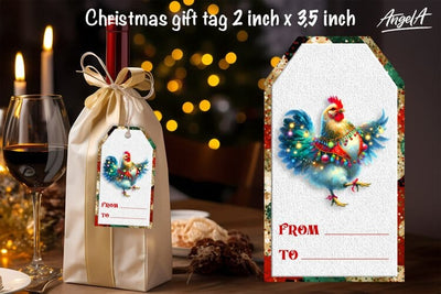 Christmas gift tags, dancing Christmas cute rooster png Sublimation Angelina Semenova 