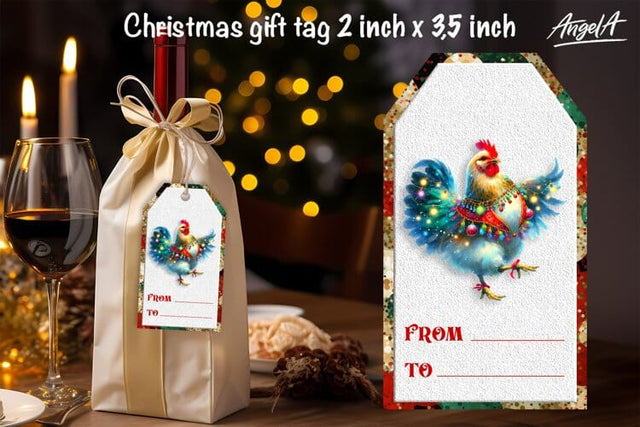 Christmas gift tags, dancing Christmas cute rooster png Sublimation Angelina Semenova 