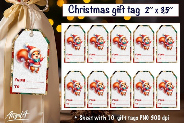 Christmas gift tags, dancing Christmas cute squirrel png Sublimation Angelina Semenova 