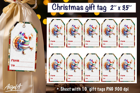 Christmas gift tags, dancing Christmas cute turkey png Sublimation Angelina Semenova 