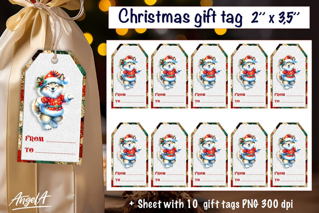 Christmas gift tags, dancing Christmas cute wolf PNG Sublimation Angelina Semenova 