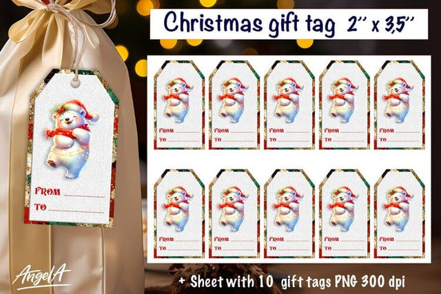 Christmas gift tags, funny animal Christmas polar bear PNG Sublimation Angelina Semenova 