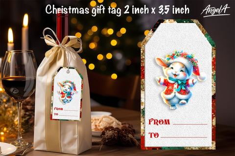 Christmas gift tags, funny animal Christmas rabbit PNG Sublimation Angelina Semenova 