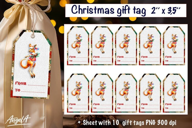 Christmas gift tags, funny Christmas animal kangaroo PNG Sublimation Angelina Semenova 