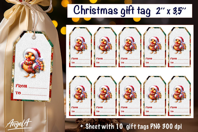 Christmas gift tags, funny Christmas cute turkey Sublimation Angelina Semenova 